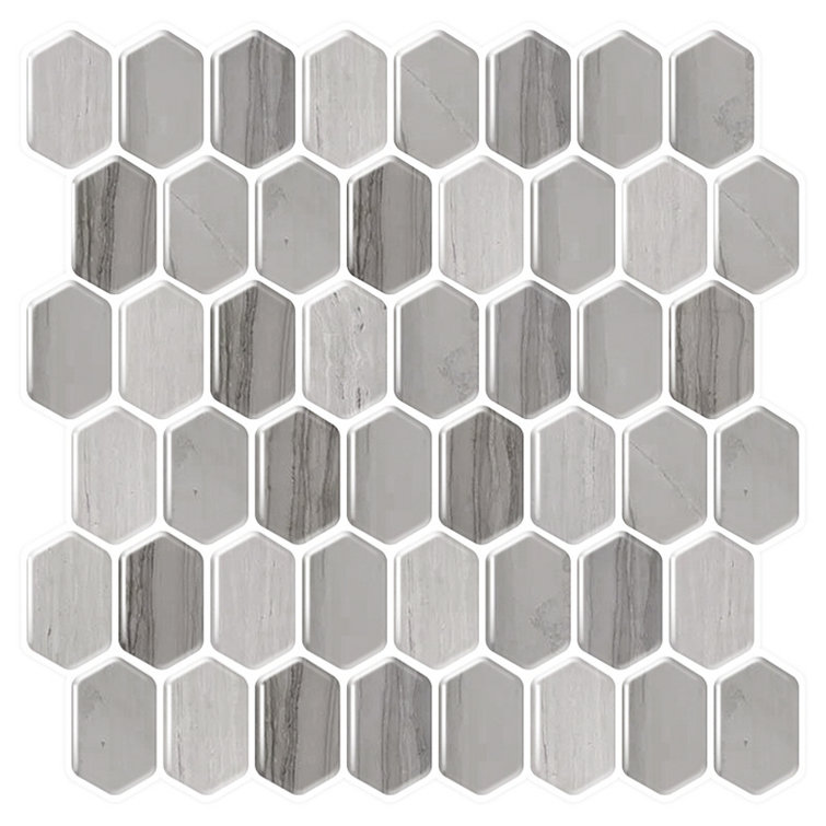 Gray and Brown Hexagonal PVC Peel and Stick Mosaic Tile