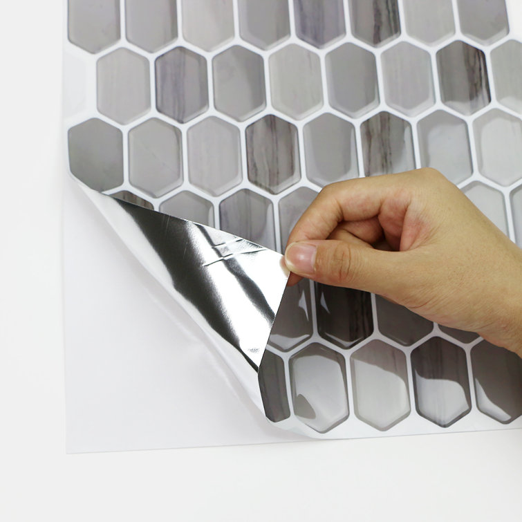 Gray and Brown Hexagonal PVC Peel and Stick Mosaic Tile