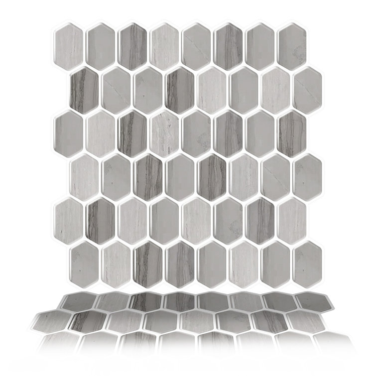 Gray and Brown Hexagonal PVC Peel and Stick Mosaic Tile