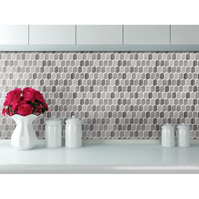 Gray and Brown Hexagonal PVC Peel and Stick Mosaic Tile