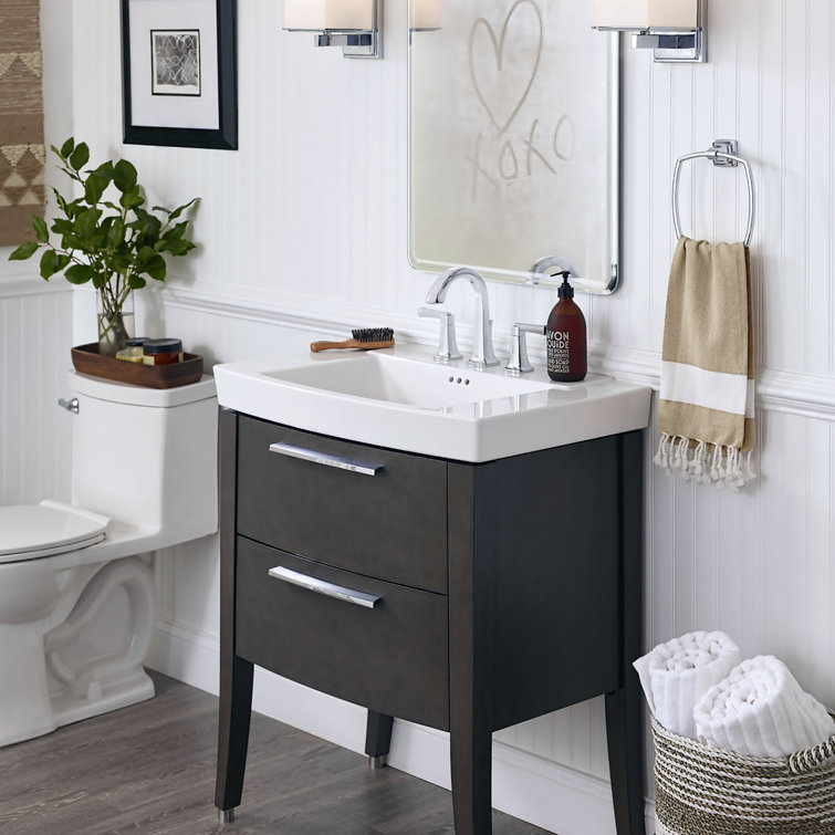 White Fireclay 30'' Rectangular Pedestal Bathroom Sink
