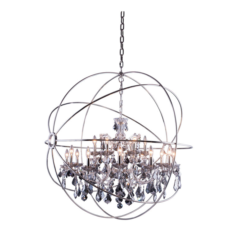 Geneva Polished Nickel 18-Light Globe Chandelier with Silver Shade Crystals