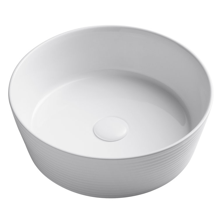 White Round Ceramic Vessel Bathroom Sink with Ultra-Slim Edges