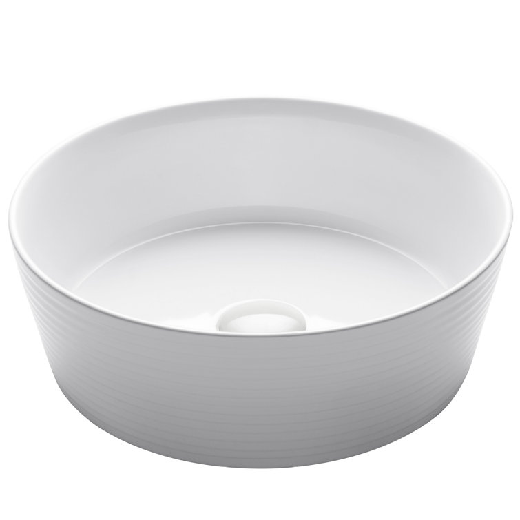 White Round Ceramic Vessel Bathroom Sink with Ultra-Slim Edges