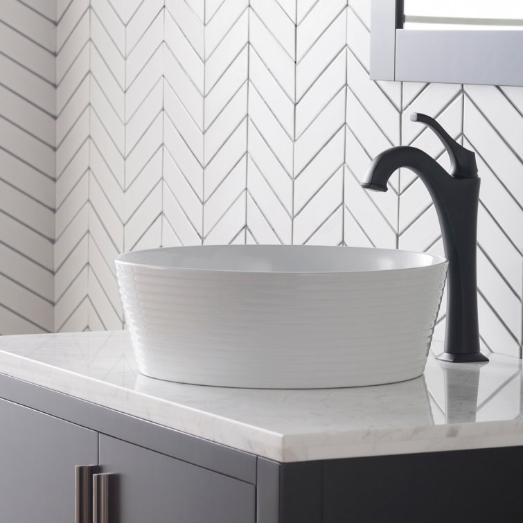 White Round Ceramic Vessel Bathroom Sink with Ultra-Slim Edges