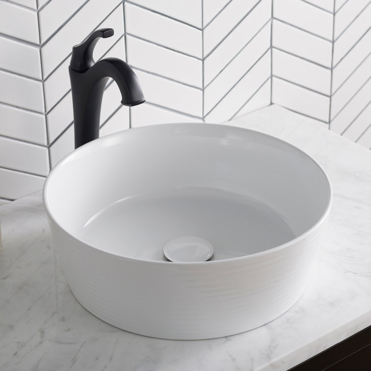 White Round Ceramic Vessel Bathroom Sink with Ultra-Slim Edges
