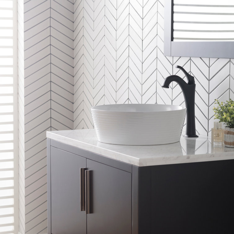 White Round Ceramic Vessel Bathroom Sink with Ultra-Slim Edges