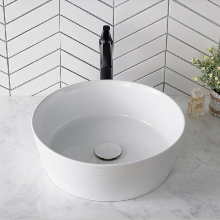 White Round Ceramic Vessel Bathroom Sink with Ultra-Slim Edges