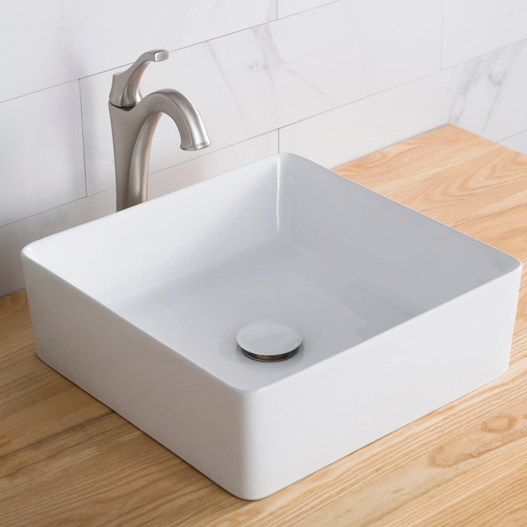 Viva White Square Ceramic Vessel Bathroom Sink