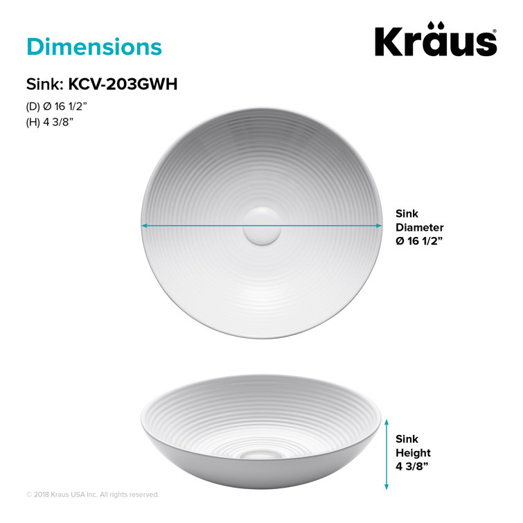 Viva Round White Ceramic Vessel Bathroom Sink, 16 1/2 in.
