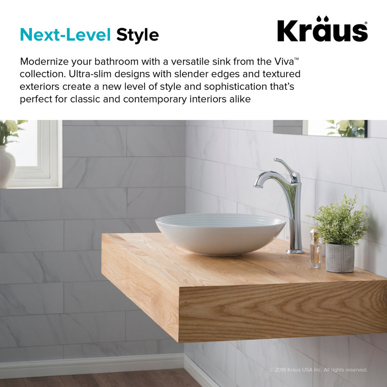Viva Round White Ceramic Vessel Sink with Pop-Up Drain