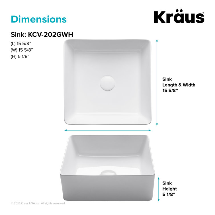 Viva White Square Ceramic Vessel Bathroom Sink