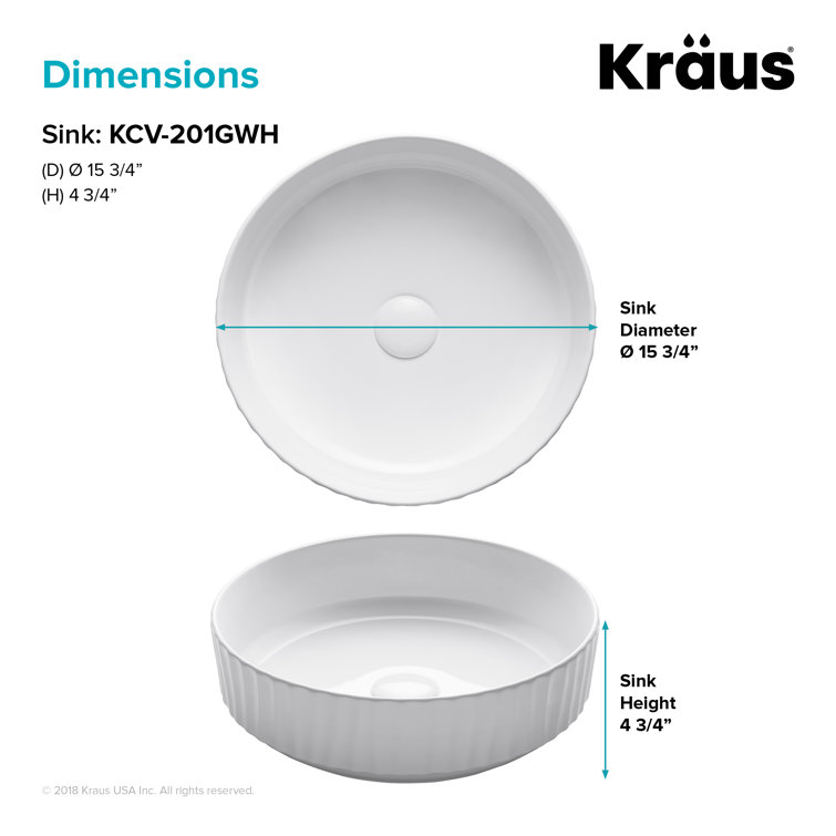 White Round Ceramic Vessel Bathroom Sink with Ultra-Slim Edges