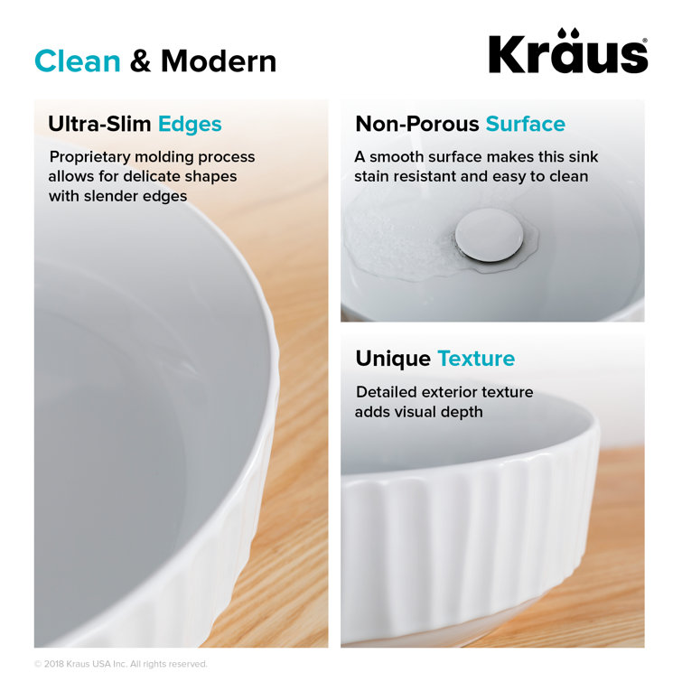 White Round Ceramic Vessel Bathroom Sink with Ultra-Slim Edges