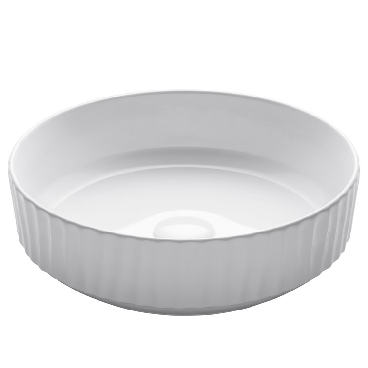 White Round Ceramic Vessel Bathroom Sink with Ultra-Slim Edges