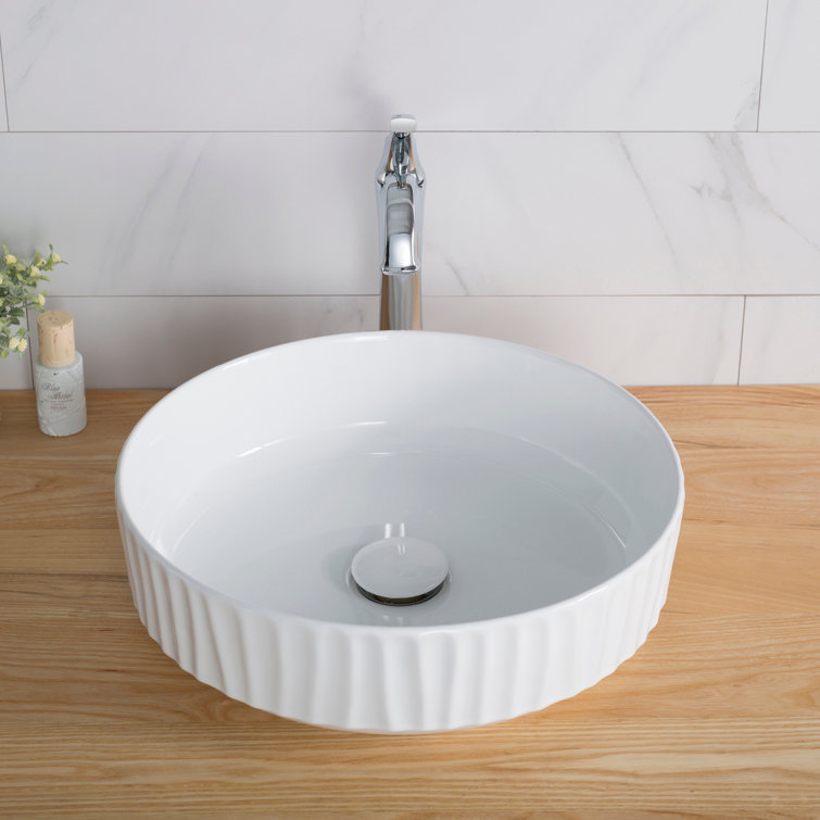 Viva Round White Ceramic Vessel Sink with Pop-Up Drain