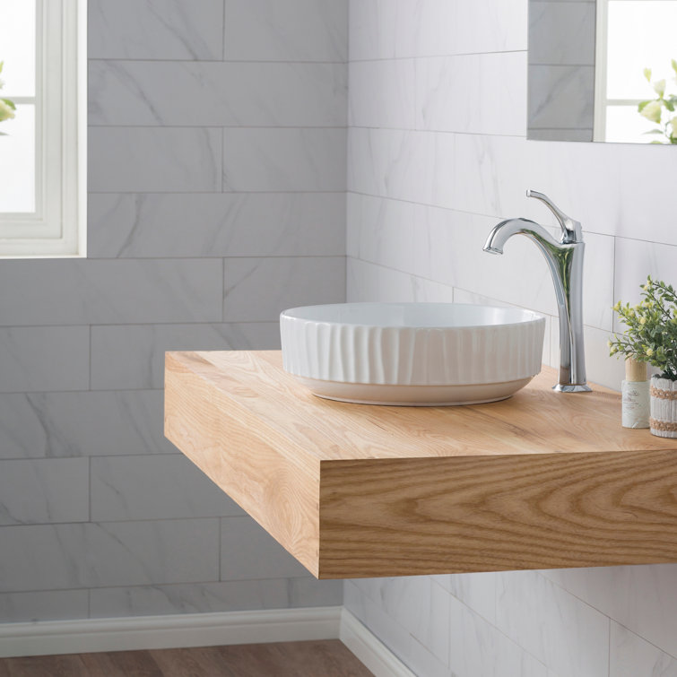 White Round Ceramic Vessel Bathroom Sink with Ultra-Slim Edges