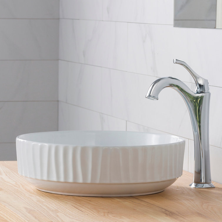 White Round Ceramic Vessel Bathroom Sink with Ultra-Slim Edges