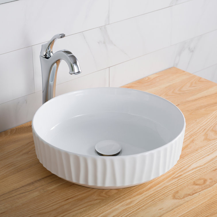 White Round Ceramic Vessel Bathroom Sink with Ultra-Slim Edges