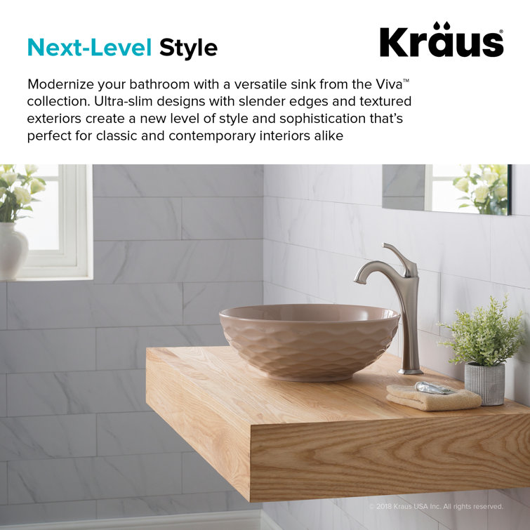 Beige Round Ceramic Vessel Sink with Ultra-Slim Edges