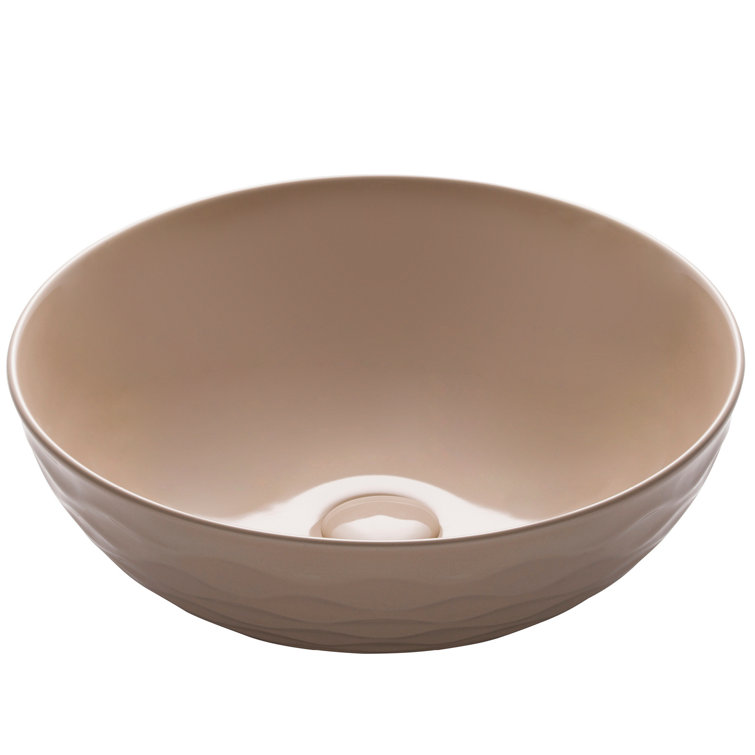 Beige Round Ceramic Vessel Sink with Ultra-Slim Edges