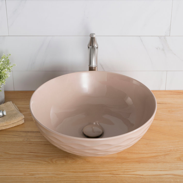 Beige Round Ceramic Vessel Sink with Ultra-Slim Edges