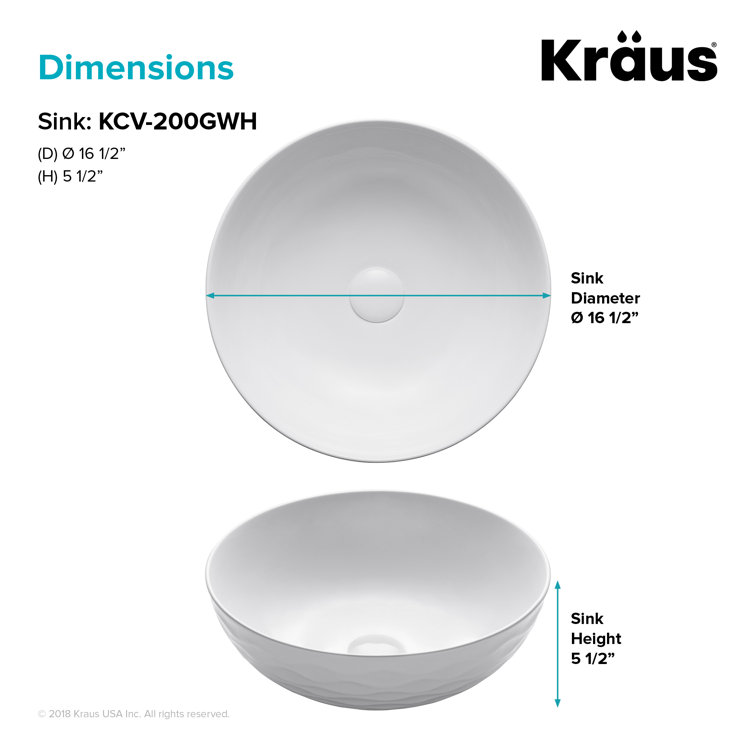 Viva Round White Ceramic Vessel Bathroom Sink, 16 1/2 in.