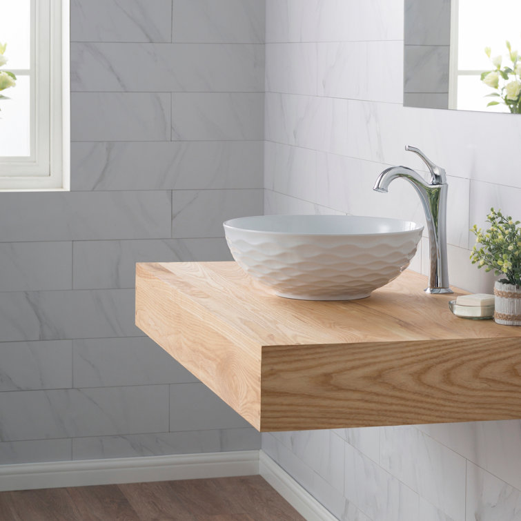 Modern Round Grey Ceramic Vessel Bathroom Sink, 16.5" with Pop-Up Drain