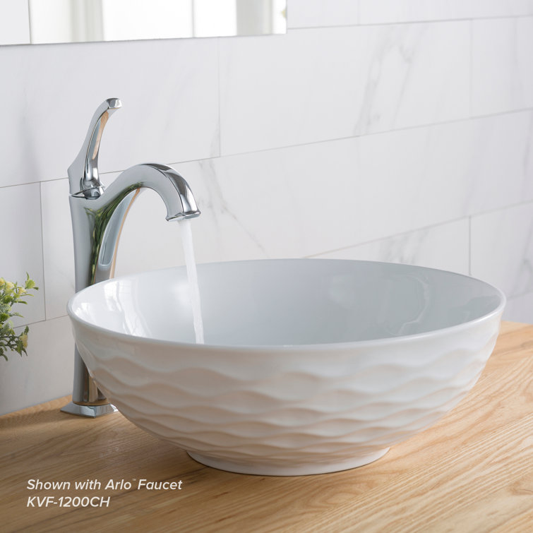 Modern Round Grey Ceramic Vessel Bathroom Sink, 16.5" with Pop-Up Drain
