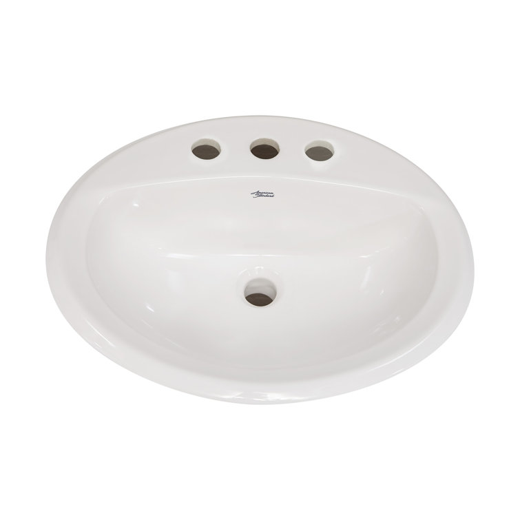 White Ceramic Oval Drop-In Bathroom Sink with Overflow