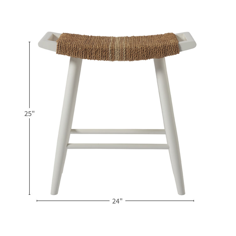 Coastal Charm White and Wood Woven Abaca 24" Counter Stool
