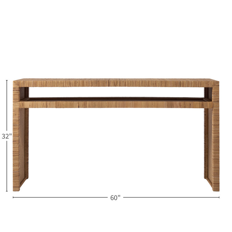Long Key 60'' Coastal Brown Rattan Console Table with Storage