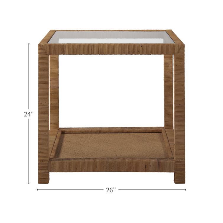 Coastal Charm 26" Brown Rattan and Glass Square End Table