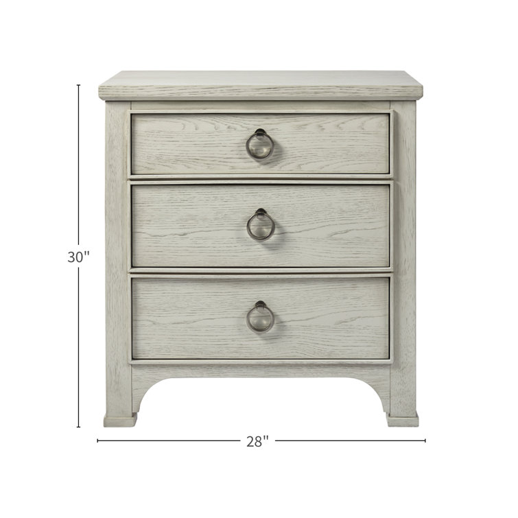 Cream Coastal 3-Drawer Oak Veneer Nightstand