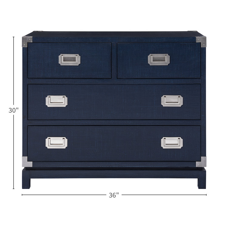 Navy Blue Coastal Wood Campaign Chest with Dovetail Drawers
