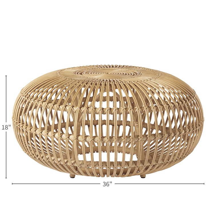 Coastal Charm Round Rattan Coffee Table, 36" Brown