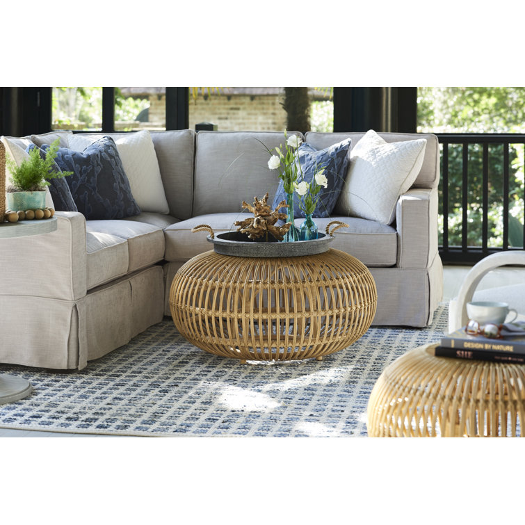 Coastal Charm Round Rattan Coffee Table, 36" Brown