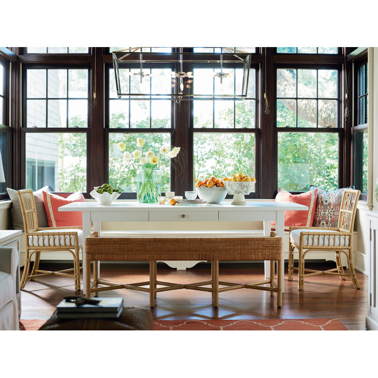 White Rattan and Cane Upholstered Arm Chair