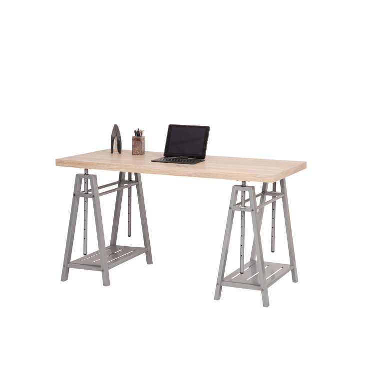 Adjustable Gray Solid Wood Standing Desk with Keyboard Tray