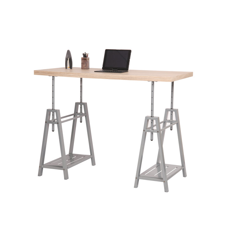 Adjustable Gray Solid Wood Standing Desk with Keyboard Tray