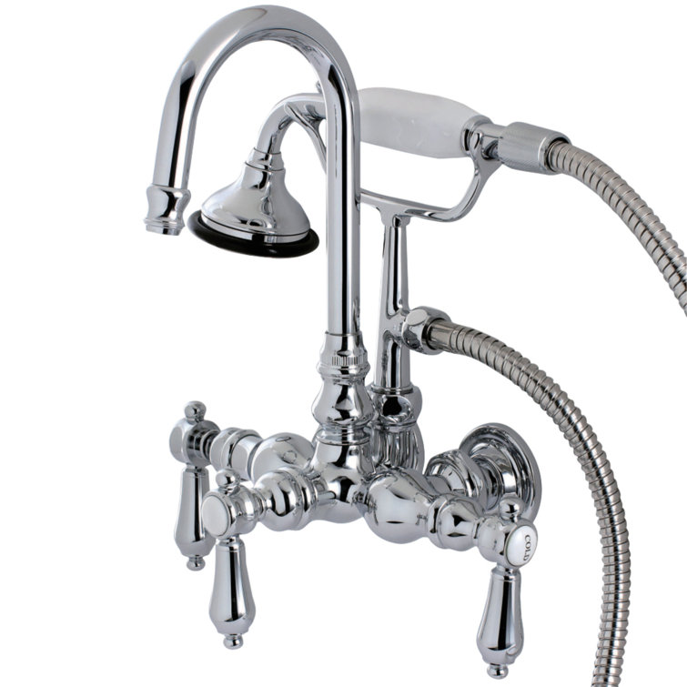 Polished Chrome Wall Mount Clawfoot Tub Faucet with Hand Shower