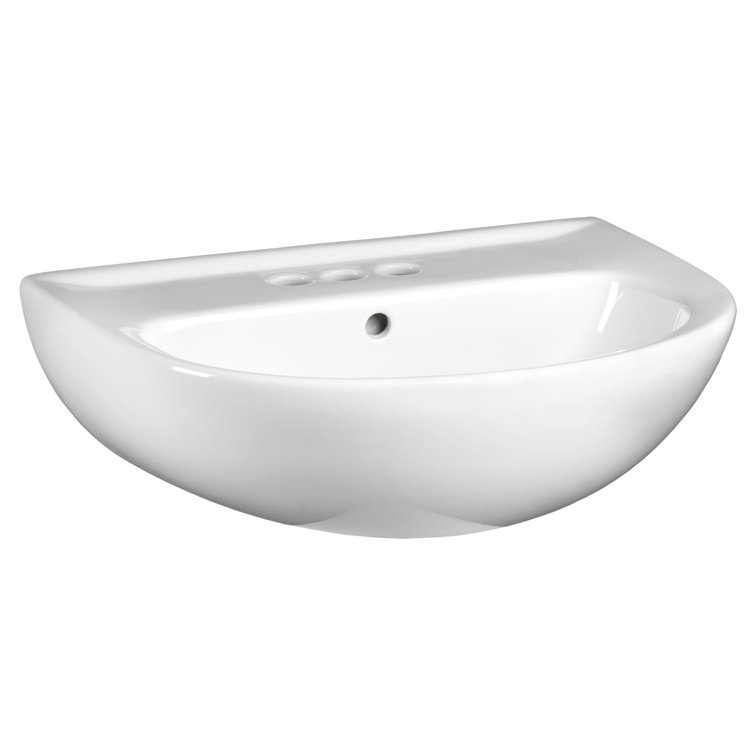 White Ceramic Pedestal Sink with Rear Overflow
