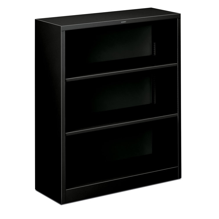 Adjustable 3-Shelf Black Steel Bookcase - 34.5" W