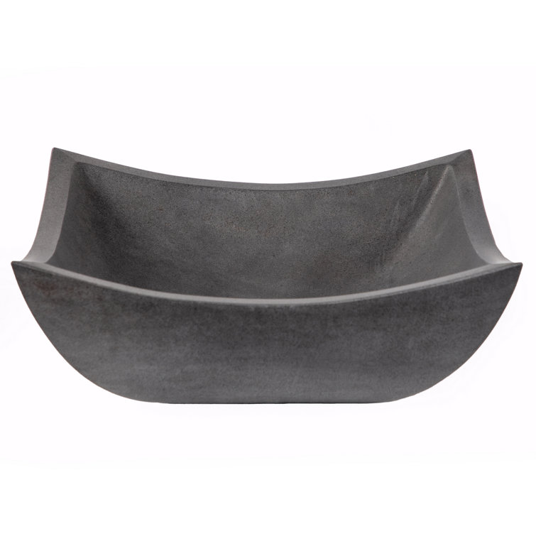 Honed Black Lava Stone Square Vessel Sink, 15.5"
