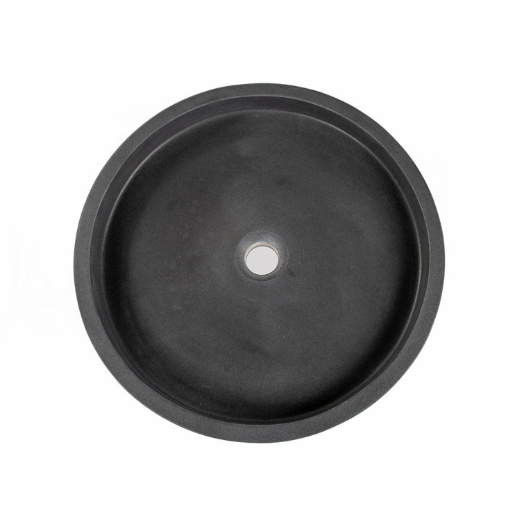 Sleek Honed Black Lava Stone 18'' Circular Vessel Bathroom Sink