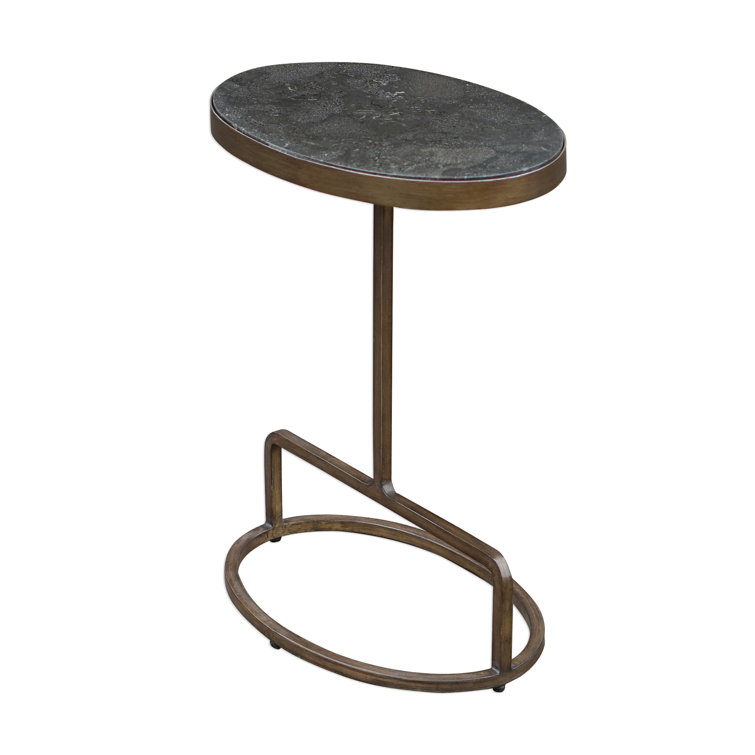 Oval Gold and Gray Marble Metal Accent Table