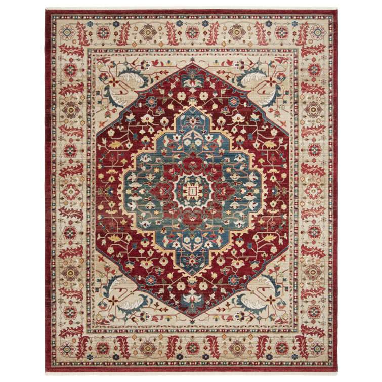 Beige and Red Synthetic Hand-knotted Oriental Rug, 8' x 10'