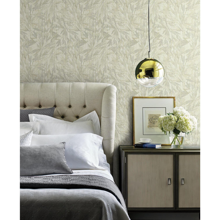 Cream and Gray Rainforest Leaves Vinyl Wallpaper
