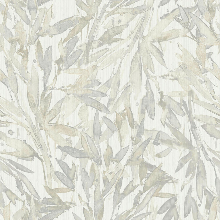 Cream and Gray Rainforest Leaves Vinyl Wallpaper