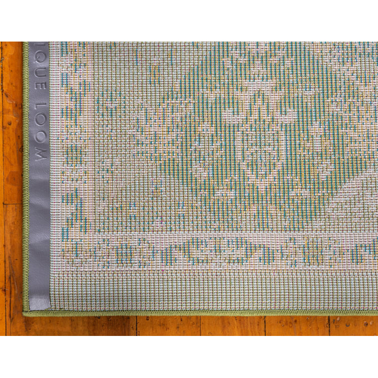 Green Abstract Pattern Square Indoor Rug